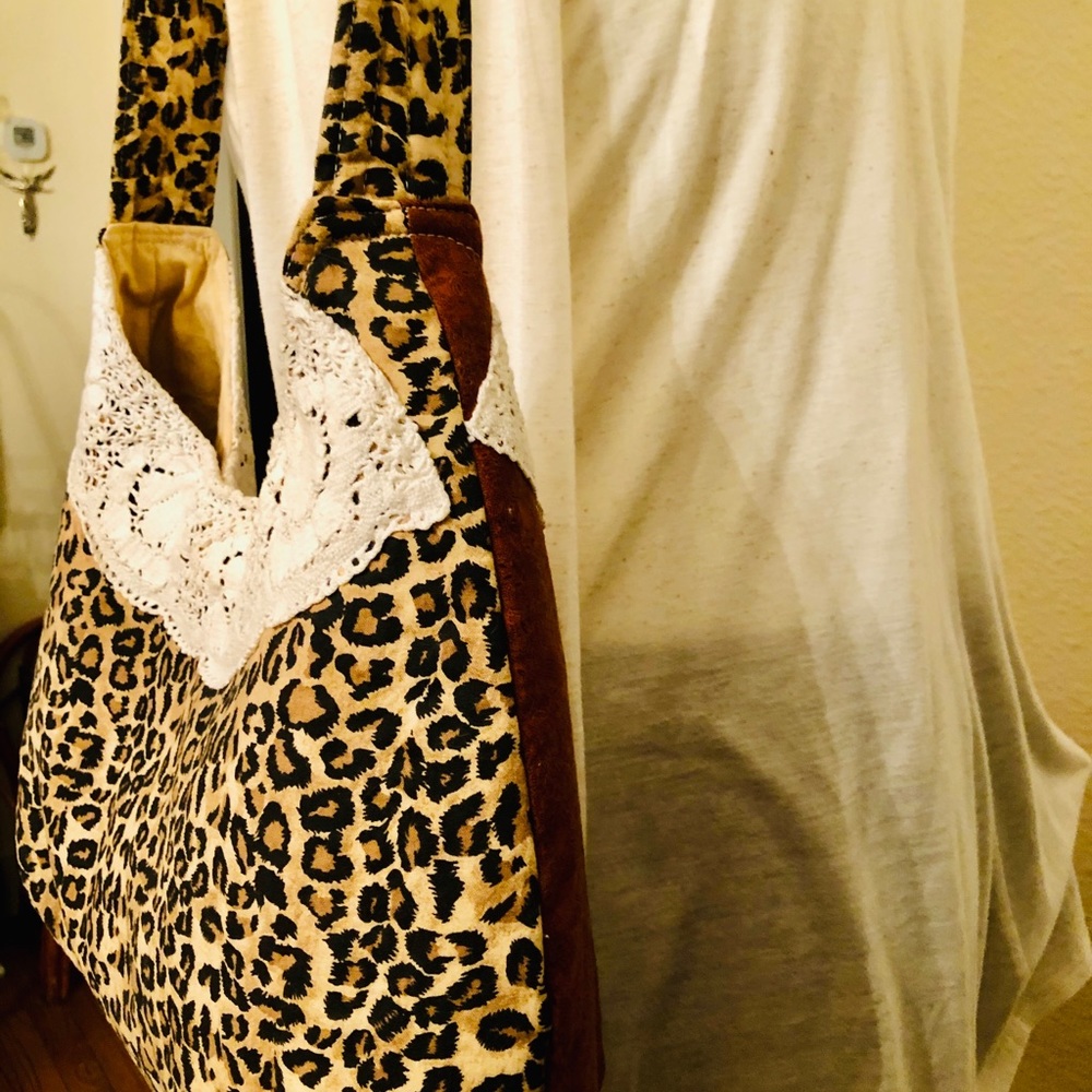 LEOPARD PRINT PURSE SHOULDER BAG TOTE   CREAM LACE - Picture 9 of 15